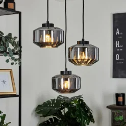 Suspension Verre Fumé-hofstein Suspension Gondim Noir, 3 lumières