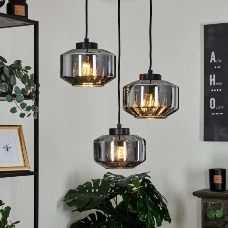 Suspension Verre Fumé-hofstein Suspension Gondim Noir, 3 lumières