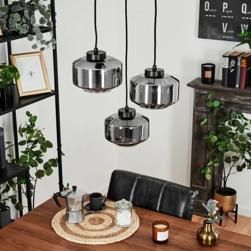 Suspension Verre Fumé-hofstein Suspension Gondim Noir, 3 lumières