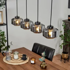 Suspension Verre Fumé-hofstein Suspension Gondim Noir, 4 lumières