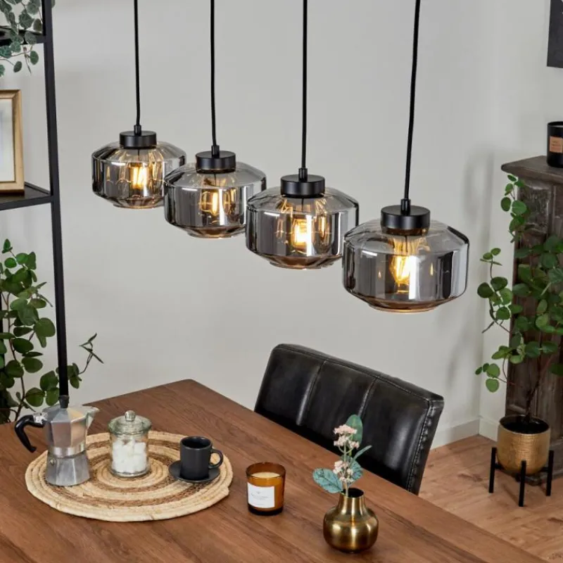 Suspension Verre Fumé-hofstein Suspension Gondim Noir, 4 lumières