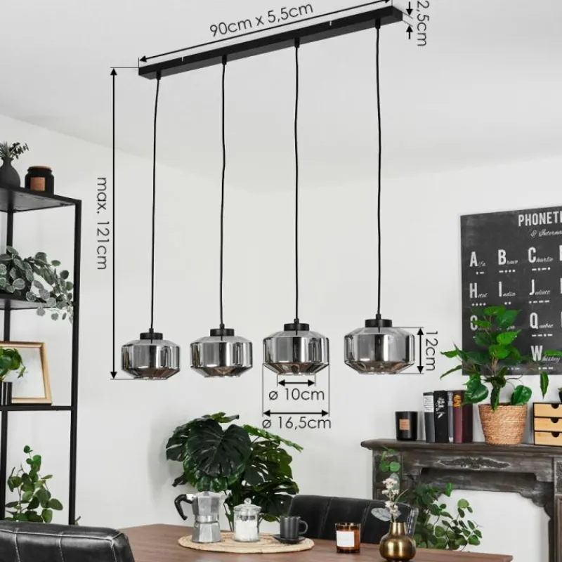 Suspension Verre Fumé-hofstein Suspension Gondim Noir, 4 lumières