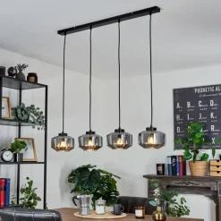 Suspension Verre Fumé-hofstein Suspension Gondim Noir, 4 lumières