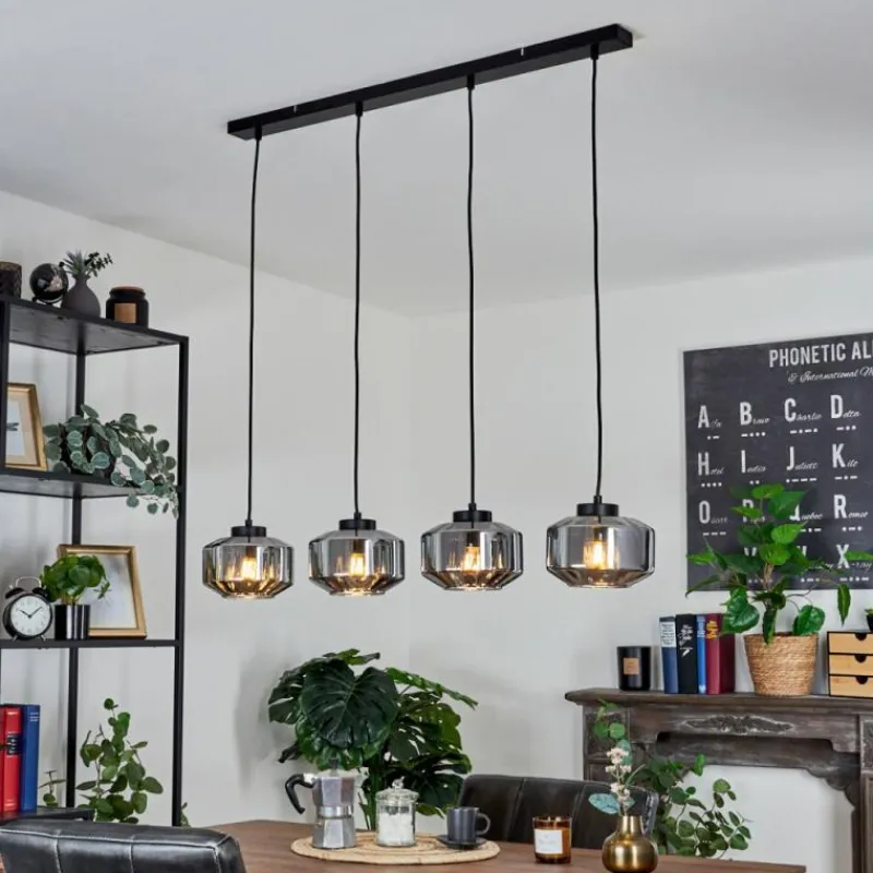 Suspension Verre Fumé-hofstein Suspension Gondim Noir, 4 lumières