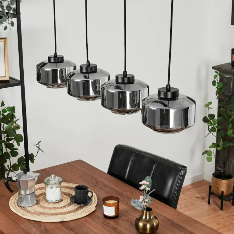 Suspension Verre Fumé-hofstein Suspension Gondim Noir, 4 lumières