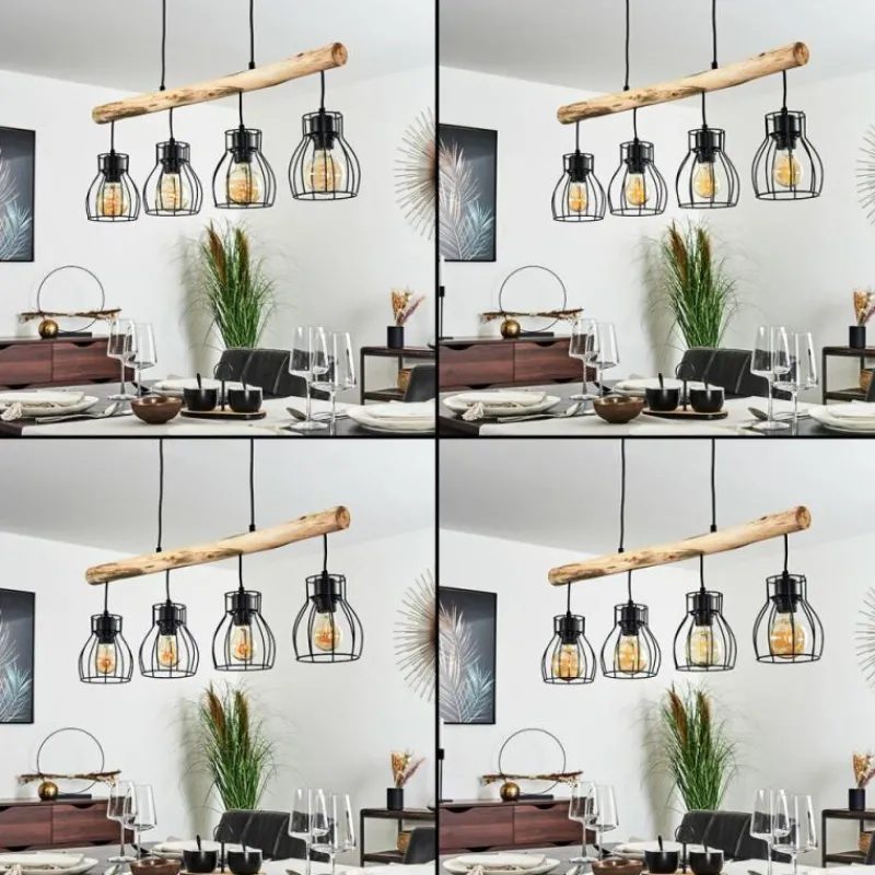 hofstein Suspension Gondo Bois clair, Noir, 4 lumières