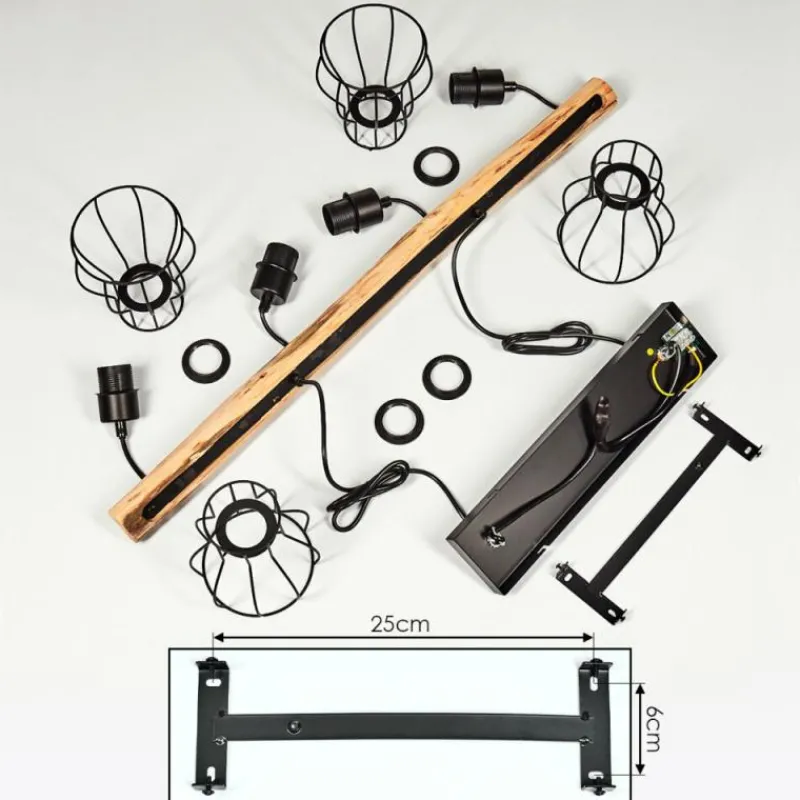 hofstein Suspension Gondo Bois clair, Noir, 4 lumières