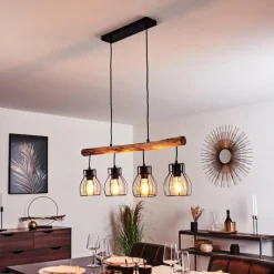 hofstein Suspension Gondo Bois clair, Noir, 4 lumières