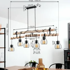 Style Boho-Chic-hofstein Suspension Gondo Bois clair, Noir, 6 lumières