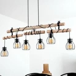 Style Boho-Chic-hofstein Suspension Gondo Bois clair, Noir, 6 lumières