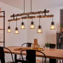 Style Boho-Chic-hofstein Suspension Gondo Bois clair, Noir, 6 lumières