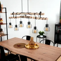 Style Boho-Chic-hofstein Suspension Gondo Bois clair, Noir, 6 lumières