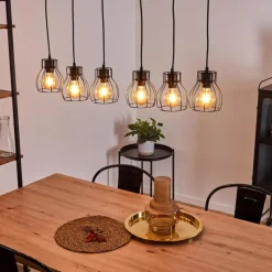 Lampes Vintages & Rétros-hofstein Suspension Gondo Bois clair, Noir, 6 lumières