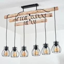 Lampes Vintages & Rétros-hofstein Suspension Gondo Bois clair, Noir, 6 lumières