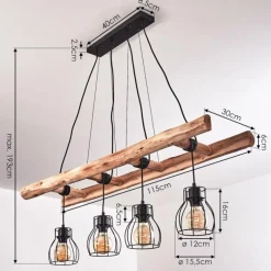 Style Boho-Chic-hofstein Suspension Gondo Bois clair, Noir, 4 lumières
