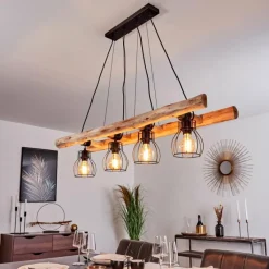 Style Boho-Chic-hofstein Suspension Gondo Bois clair, Noir, 4 lumières