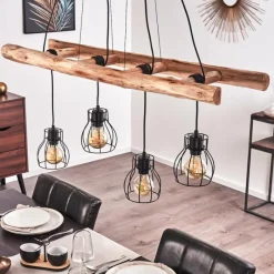 Style Boho-Chic-hofstein Suspension Gondo Bois clair, Noir, 4 lumières