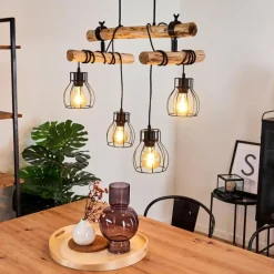Lampes Vintages & Rétros-hofstein Suspension Gondo Bois foncé, Noir, 4 lumières