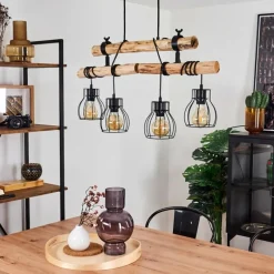 Lampes Vintages & Rétros-hofstein Suspension Gondo Bois foncé, Noir, 4 lumières