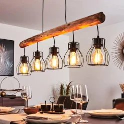 Lampes Industrielles-hofstein Suspension Gondo Brun, Noir, 5 lumières