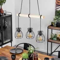 Luminaires Scandinaves-hofstein Suspension Gondo Écru, Noir, 3 lumières