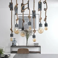 Luminaires Scandinaves-hofstein Suspension Graauw Brun, Gris, 7 lumières