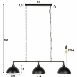 Lampes Industrielles-hofstein Suspension GROENEKAN Noir, 3 lumières