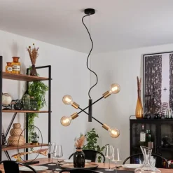 Lampes Vintages & Rétros-hofstein Suspension Gryon Laiton, Noir, 4 lumières