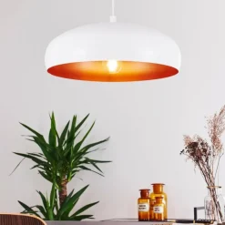 Luminaires Scandinaves-hofstein Suspension Guayo Cuivre, Blanc, 1 lumière