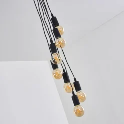 Lampes Vintages & Rétros-hofstein Suspension Hallabro Noir, 7 lumières