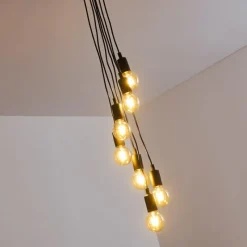 Lampes Vintages & Rétros-hofstein Suspension Hallabro Noir, 7 lumières