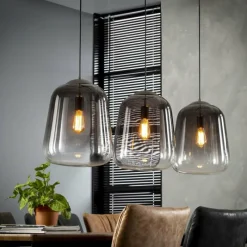 Suspension Verre Fumé-hofstein Suspension Harderhaven Acier brossé, 3 lumières