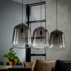 Suspension Verre Fumé-hofstein Suspension Harderhaven Acier brossé, 3 lumières