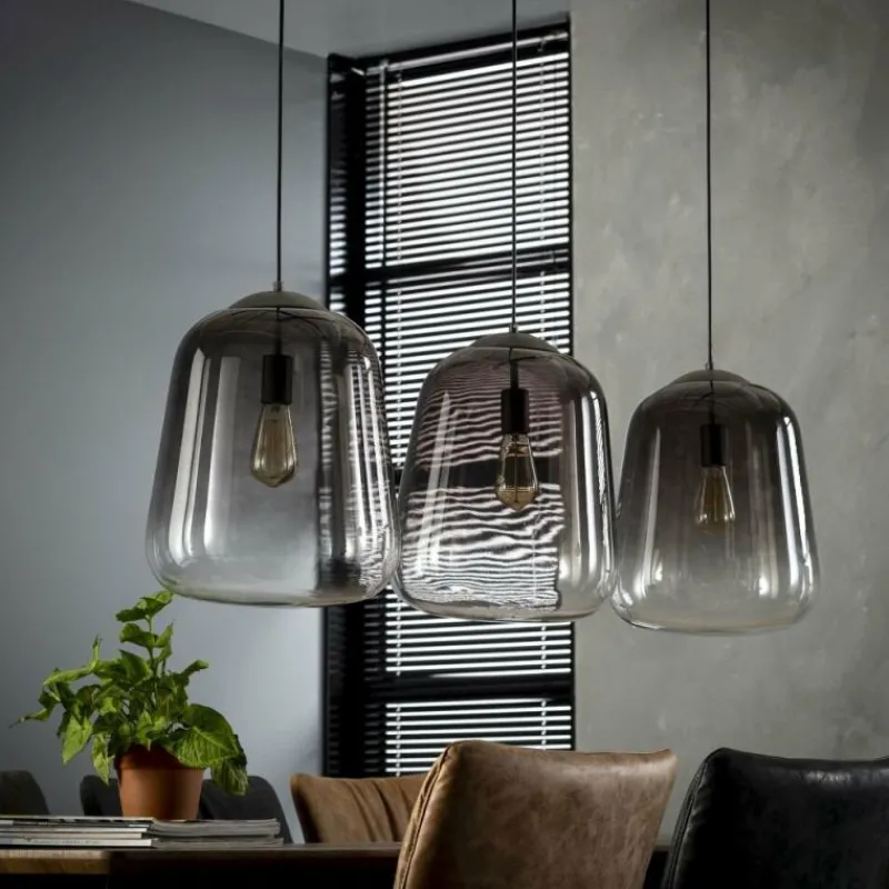 Suspension Verre Fumé-hofstein Suspension Harderhaven Acier brossé, 3 lumières