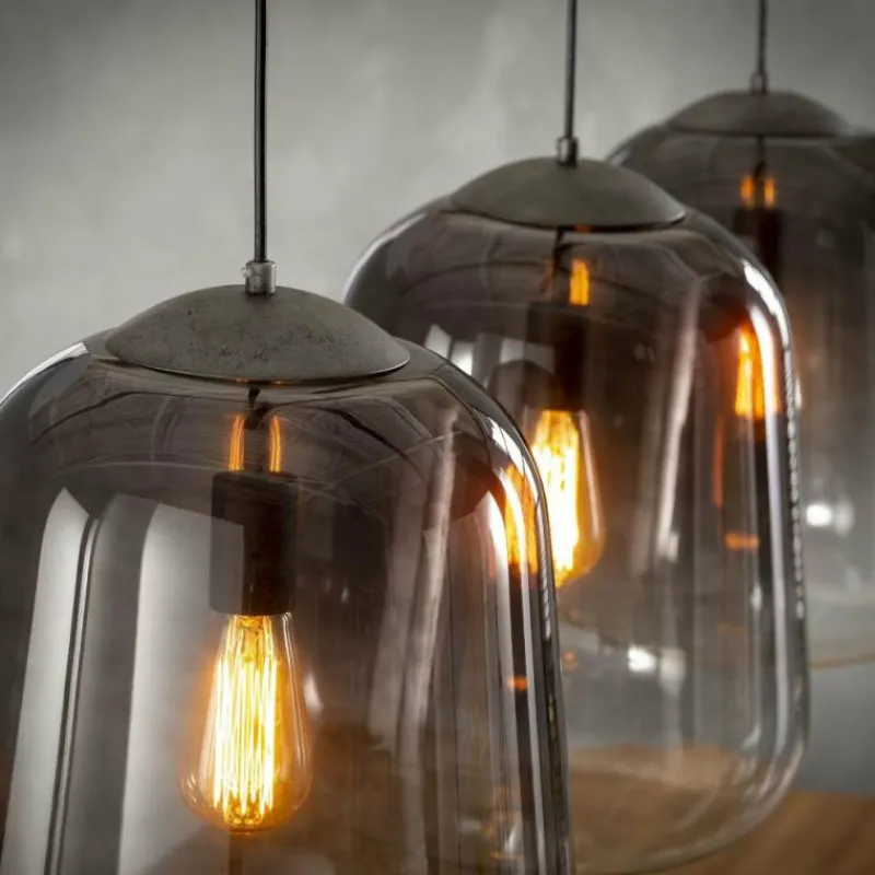 Suspension Verre Fumé-hofstein Suspension Harderhaven Acier brossé, 3 lumières