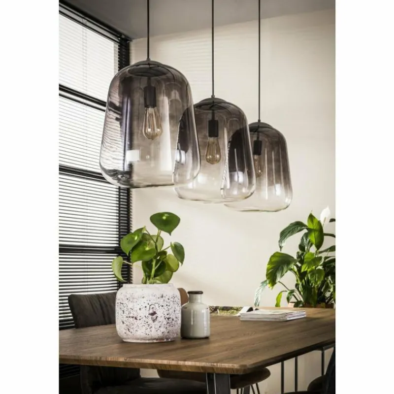 Suspension Verre Fumé-hofstein Suspension Harderhaven Acier brossé, 3 lumières