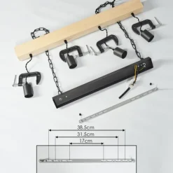 Lampes Industrielles-hofstein Suspension Hautahi Bois clair, Noir, 4 lumières