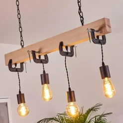 Lampes Industrielles-hofstein Suspension Hautahi Bois clair, Noir, 4 lumières