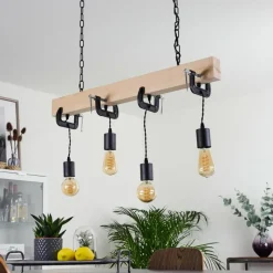 Lampes Industrielles-hofstein Suspension Hautahi Bois clair, Noir, 4 lumières