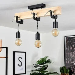 Lampes Industrielles-hofstein Suspension Hautahi Bois clair, Noir, 3 lumières