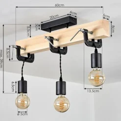 Lampes Industrielles-hofstein Suspension Hautahi Bois clair, Noir, 3 lumières