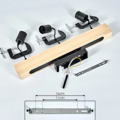 Lampes Industrielles-hofstein Suspension Hautahi Bois clair, Noir, 3 lumières