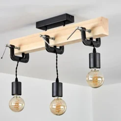 Lampes Industrielles-hofstein Suspension Hautahi Bois clair, Noir, 3 lumières