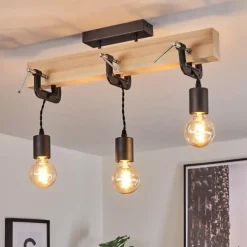 Lampes Industrielles-hofstein Suspension Hautahi Bois clair, Noir, 3 lumières