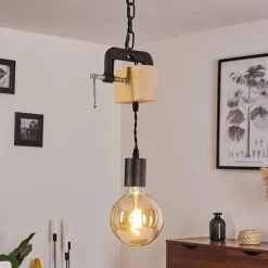 Lampes Industrielles-hofstein Suspension Hautahi Bois foncé, Noir, 1 lumière