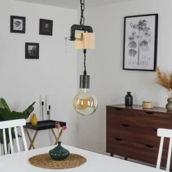 Lampes Industrielles-hofstein Suspension Hautahi Bois foncé, Noir, 1 lumière