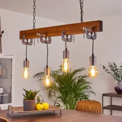Lampes Industrielles-hofstein Suspension Hautahi Bois foncé, Noir, 4 lumières
