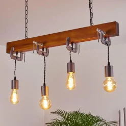 Lampes Industrielles-hofstein Suspension Hautahi Bois foncé, Noir, 4 lumières
