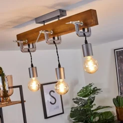 Lampes Industrielles-hofstein Suspension Hautahi Bois foncé, Noir, Argenté, 3 lumières