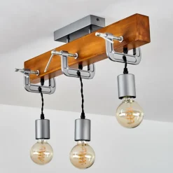 Lampes Industrielles-hofstein Suspension Hautahi Bois foncé, Noir, Argenté, 3 lumières
